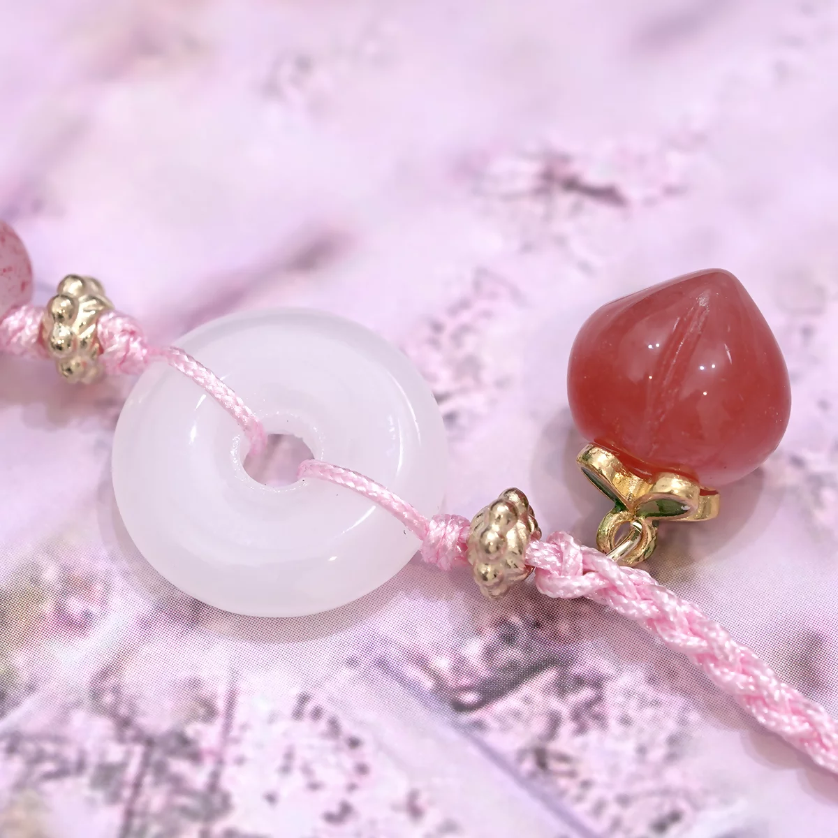 粉紅小草莓平安扣×拉繩手鍊-第5張