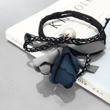 蝴蝶結花苞×鐵絲髮帶×深牡丹藍