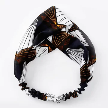 菱形撞色×交叉彈性髮帶×深牡丹藍