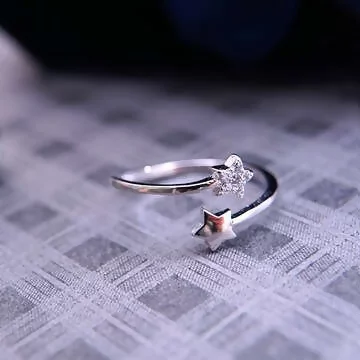 925銀飾×雙星閃鑽×開口戒指