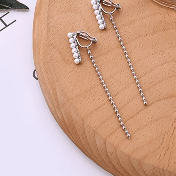 直排珍珠垂線×三角耳夾