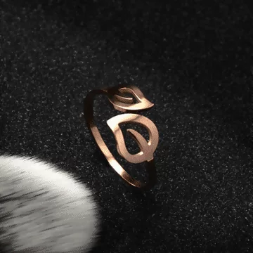 鋼飾×鏤空雙葉×開口戒指×玫瑰金