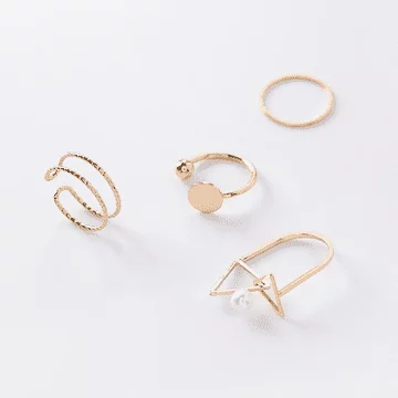 鏤空三角圓形×四套件戒指組×金