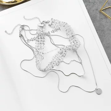 三層亮片小珍珠&times;頸鍊&times;亮銀