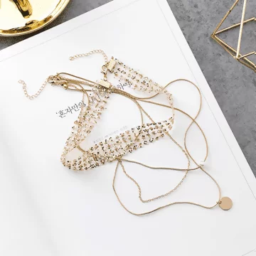 三層亮片小珍珠×頸鍊×閃金