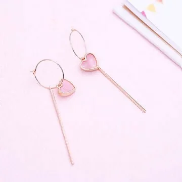 粉紅愛心長桿×吊墜耳勾