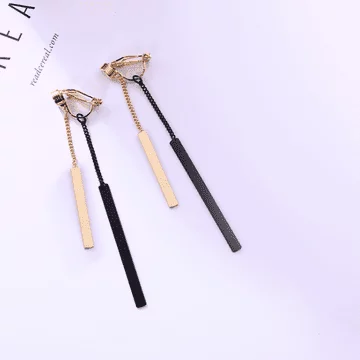 酷黑金屬長方條×軟墊三角耳夾