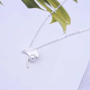 925銀飾&times;銀杏葉珍珠&times;鎖骨項鍊