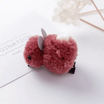 毛絨絨小兔子×髮夾×粉紅