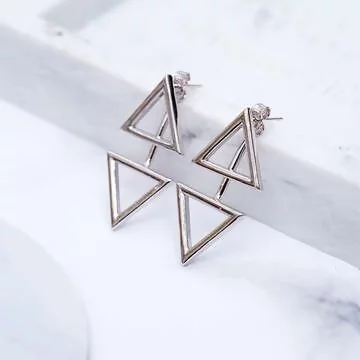 925銀針&times;雙幾何三角形&times;後掛式耳針