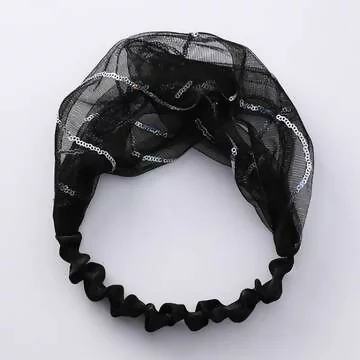 炫彩亮片網紗×彈性髮帶×黝黑