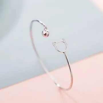 925銀飾&times;貓咪鈴鐺&times;開口手環