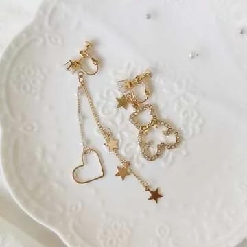 甜鑽小熊愛心×不對稱螺旋耳夾