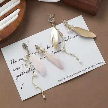 閃鑽羽毛流蘇×不對稱吊墜耳環×共二色