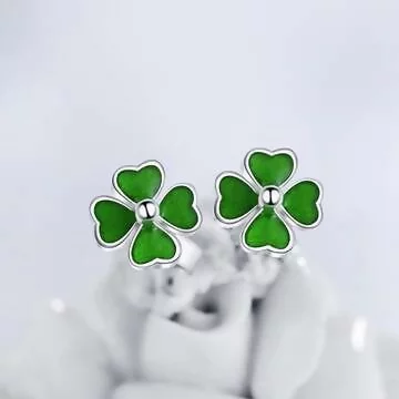 925銀針×翠綠四葉幸運草×耳針