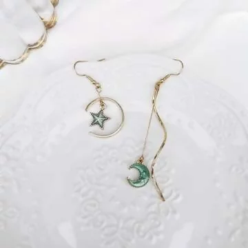 湛藍星月×不對稱吊墜耳勾