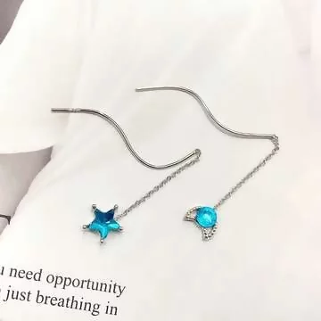 925銀針×藍晶星月波浪×流蘇耳線