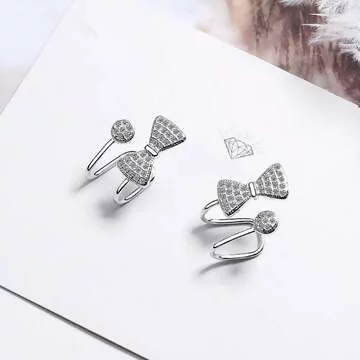 蝴蝶結圓晶鑽&times;U型耳骨耳夾