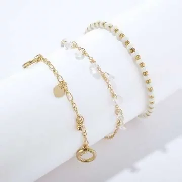 圓環垂鑽小米珠×三套件腳鍊組