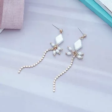菱形珍珠垂線×吊墜耳環