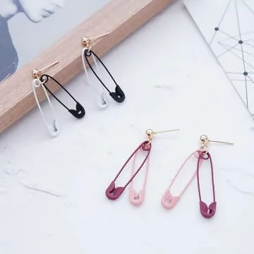 撞色別針×吊墜耳針×共二色