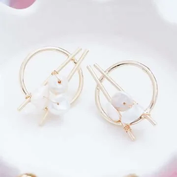 珍珠穿線圓環×吊墜耳環