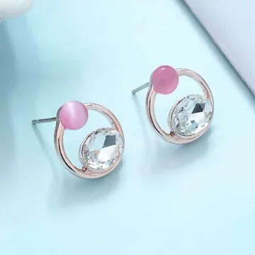 粉貓眼石閃耀晶鑽&times;吊墜耳環