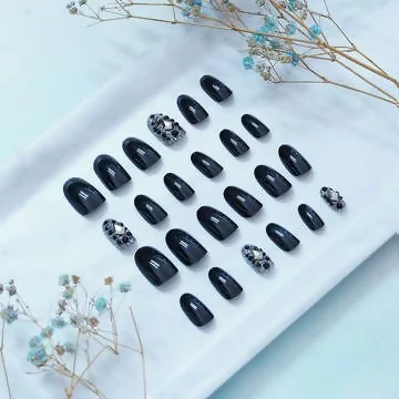 閃鑽菱型晶黑亮面&times;穿戴式手指甲片&times;二十四入 