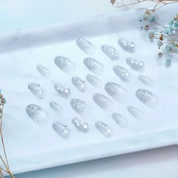 透白小花閃爍亮面&times;穿戴式手指甲片&times;二十四入 