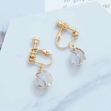 貓眼石圓晶球&times;螺旋耳夾