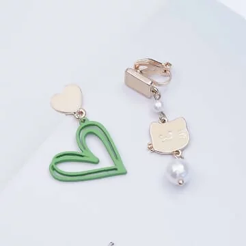 綠心小萌貓&times;不對稱三角耳夾