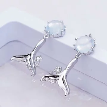 水珠海豚魚尾&times;吊墜耳環