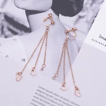玫瑰金愛心流蘇&times;螺旋耳夾