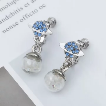 水藍星球琉璃晶鑽×螺旋耳夾