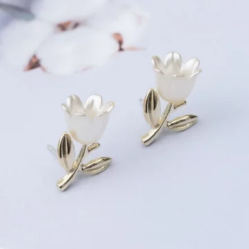 鬱金香珠光立體花枝×吊墜耳環