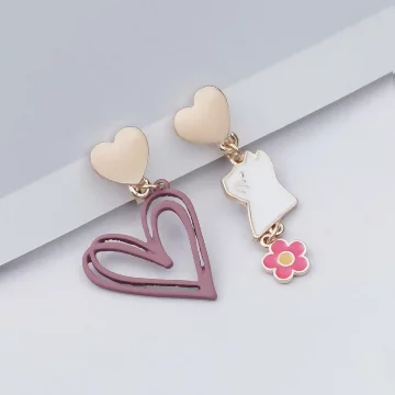 粉心俏貓咪×不對稱三角耳夾