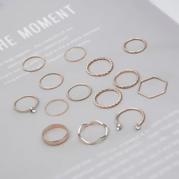 六角冷淡簡約細環&times;十四套件戒指組