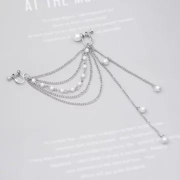 好多層垂墜流蘇珍珠水鑽×單邊耳骨螺旋耳夾