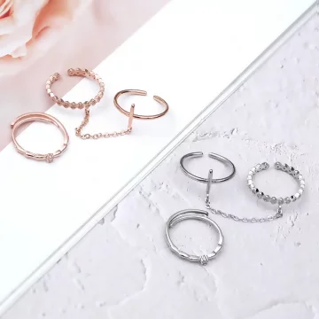 十字菱紋晶鑽×三套件開口戒指組×共二色