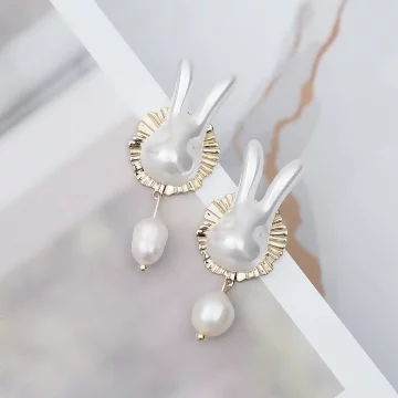 巴洛克珍珠小白兔&times;耳環