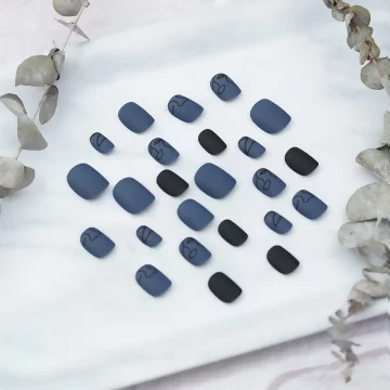 藍色抽象臉譜霧面&times;穿戴式手指甲片&times;二十四入 