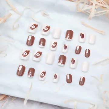 焦糖布丁小花亮面×穿戴式手指甲片×二十四入 