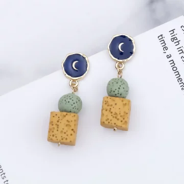 撞色乳酪仿火山石&times;吊墜耳環