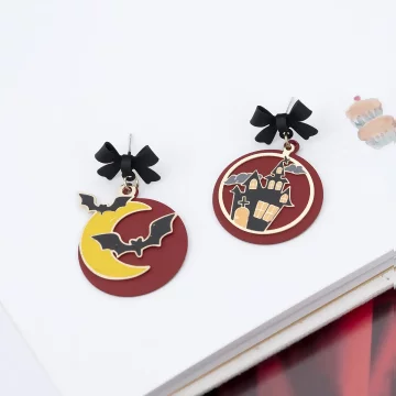 黑領結紅月蝙蝠鬼屋×不對稱吊墜耳環