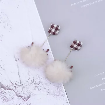 格子毛球小鹿&times;吊墜耳環