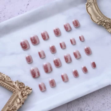 磚橘嫩粉金粉亮面×穿戴式手指甲片×二十四入 