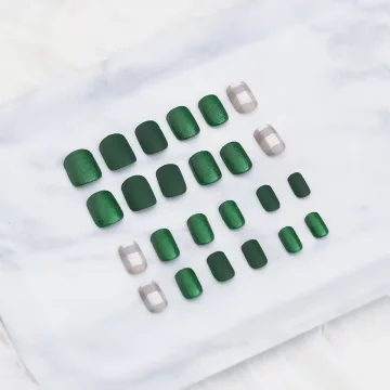 亮粉綠底灰格子霧面&times;穿戴式手指甲片&times;二十四入 
