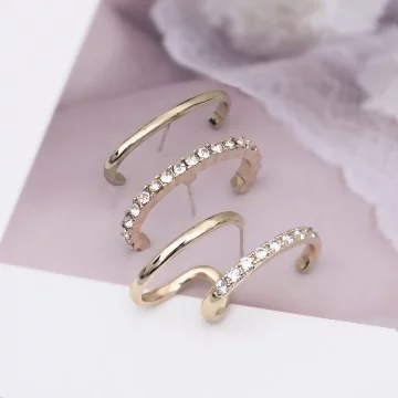 雙大C鑲鑽&times;單邊三套件耳環組