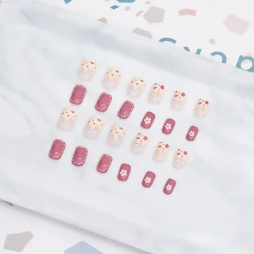 雪糕流心磚紅花朵亮面&times;穿戴式手指甲片&times;二十四入