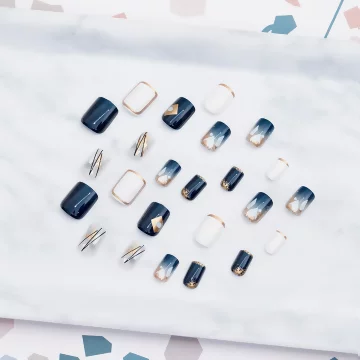 藏藍金箔暈線條亮面&times;穿戴式手指甲片&times;二十四入